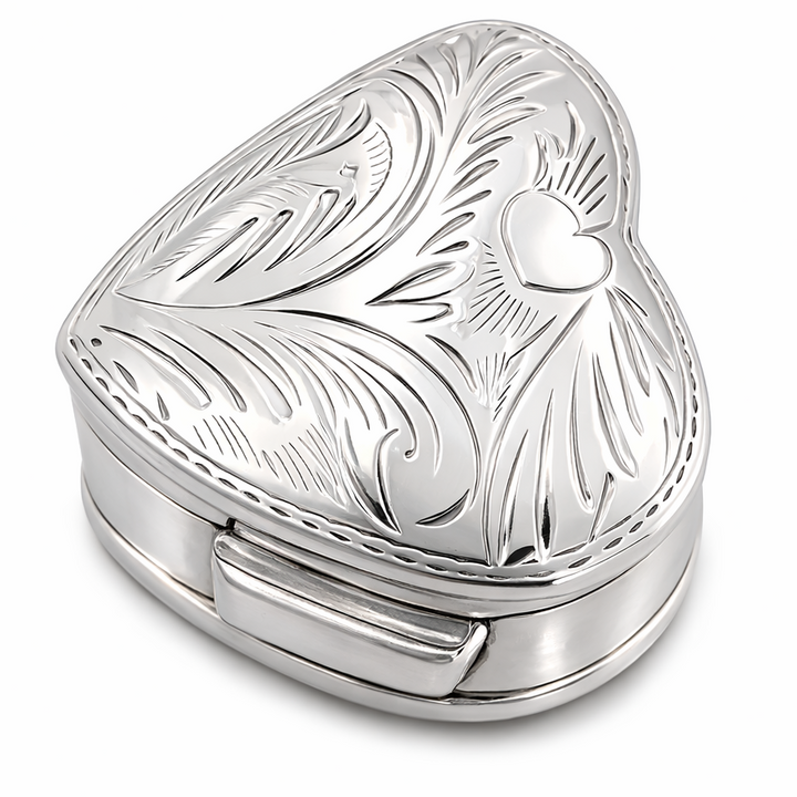 Sterling Silver Heart Locket Box – Vintage Engraved 925 Silver Heart Keepsake Pill Box 0.85”