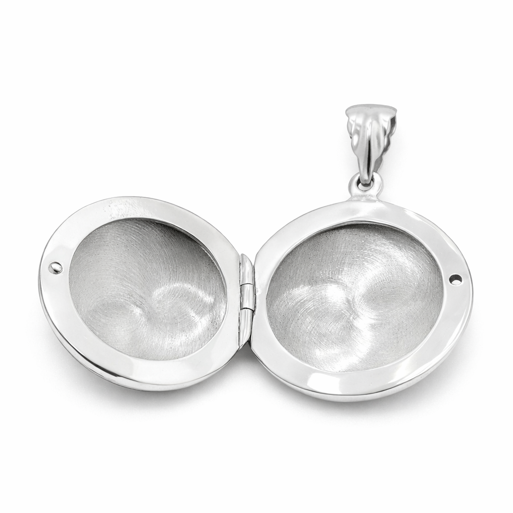 Sterling Silver Oval Locket Pendant – 1.35 Inch Engraved Floral Locket with Bail