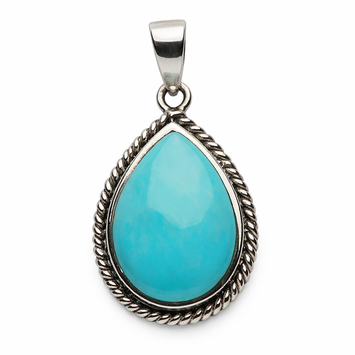 Sterling Silver Reconstituted Turquoise Pendant – 1¼ Inch Teardrop Turquoise Necklace Pendant