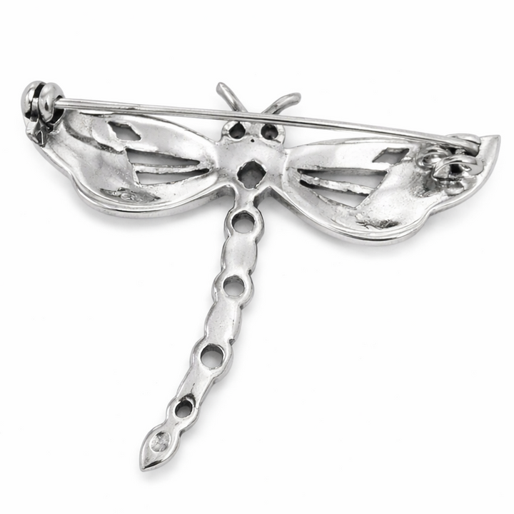 Vintage Sterling Silver Dragonfly Brooch – Marcasite and Multicolor Gemstone Pin – 2 Inch Dragonfly Jewelry