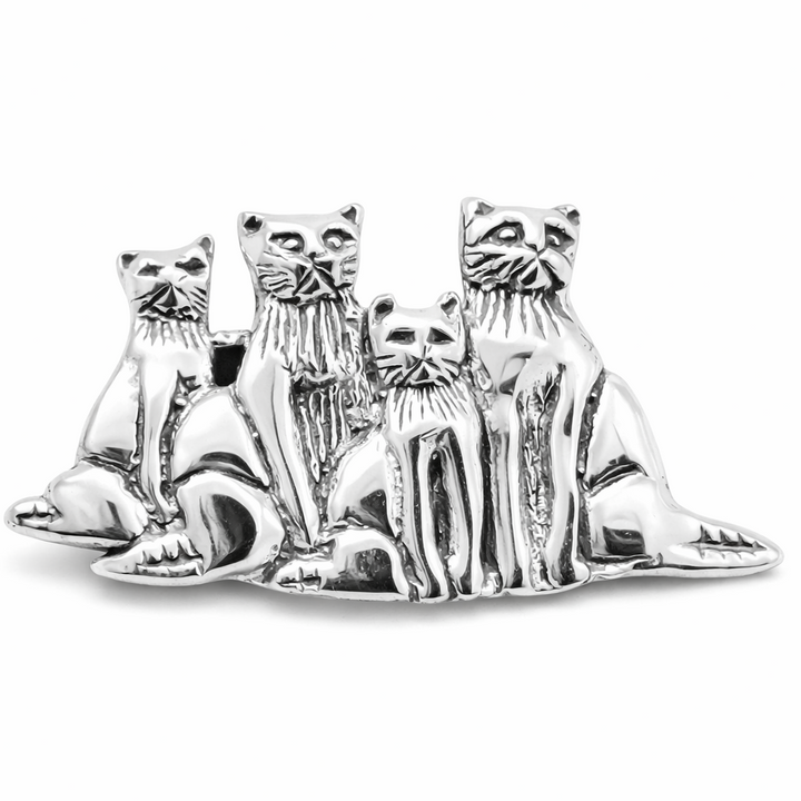 Sterling Silver Cat Family Brooch – Vintage Style Multi Cat Pin for Cat Lovers