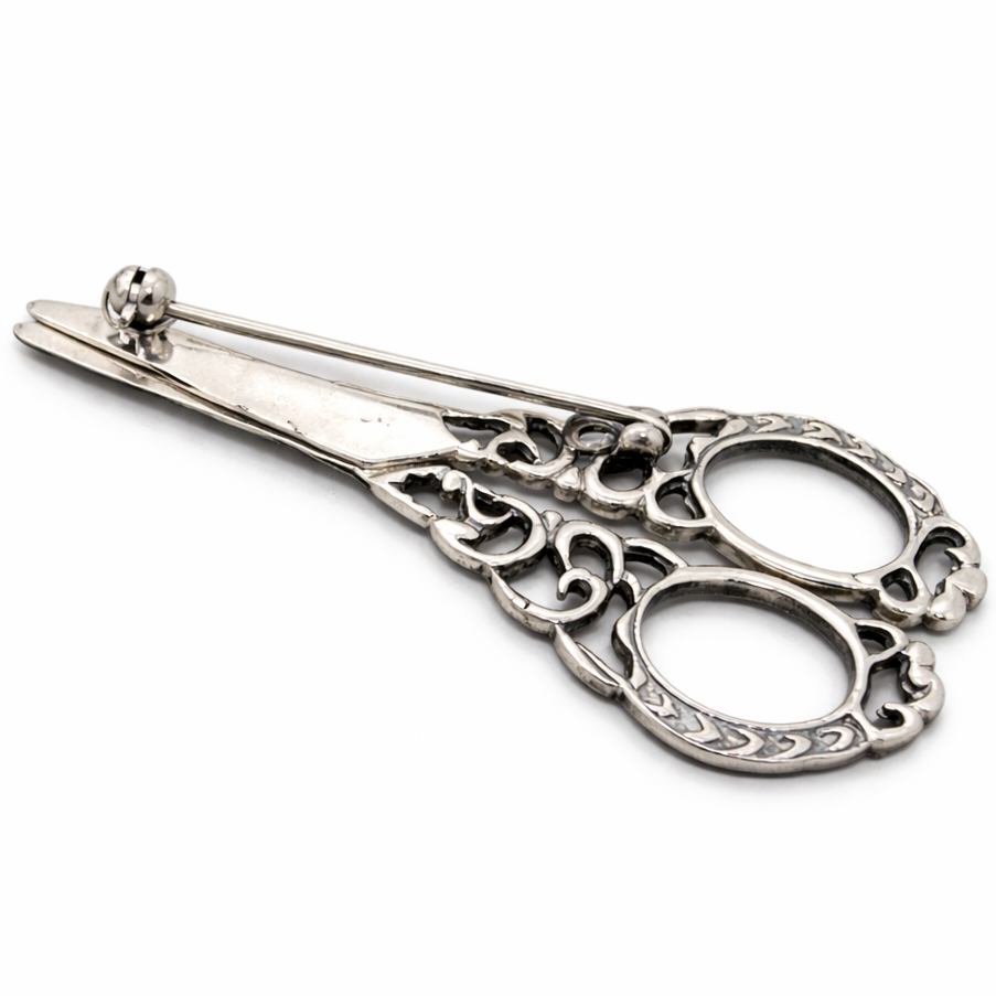 Sterling Silver Folding Scissors Brooch Pin – 2.3 Inch Vintage Style Sewing Scissor Brooch