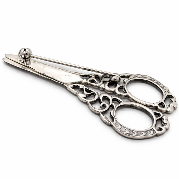 Sterling Silver Folding Scissors Brooch Pin – 2.3 Inch Vintage Style Sewing Scissor Brooch