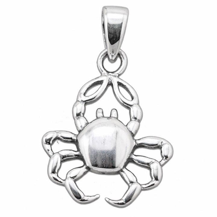 Large Sterling Silver Crab Pendant Necklace – Polished 925 Silver Ocean Crab Charm Over 1 Inch
