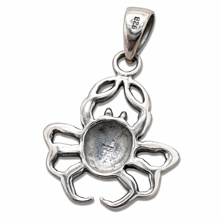 Large Sterling Silver Crab Pendant Necklace – Polished 925 Silver Ocean Crab Charm Over 1 Inch
