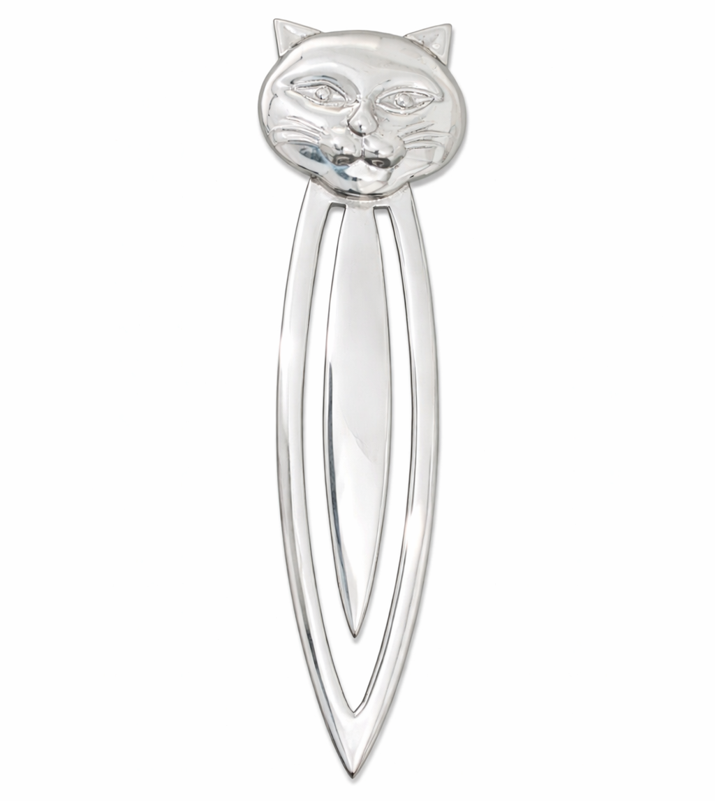 Sterling Silver Cat Bookmark – Polished 925 Silver Cat Face Book Marker 3.5 Inch Long