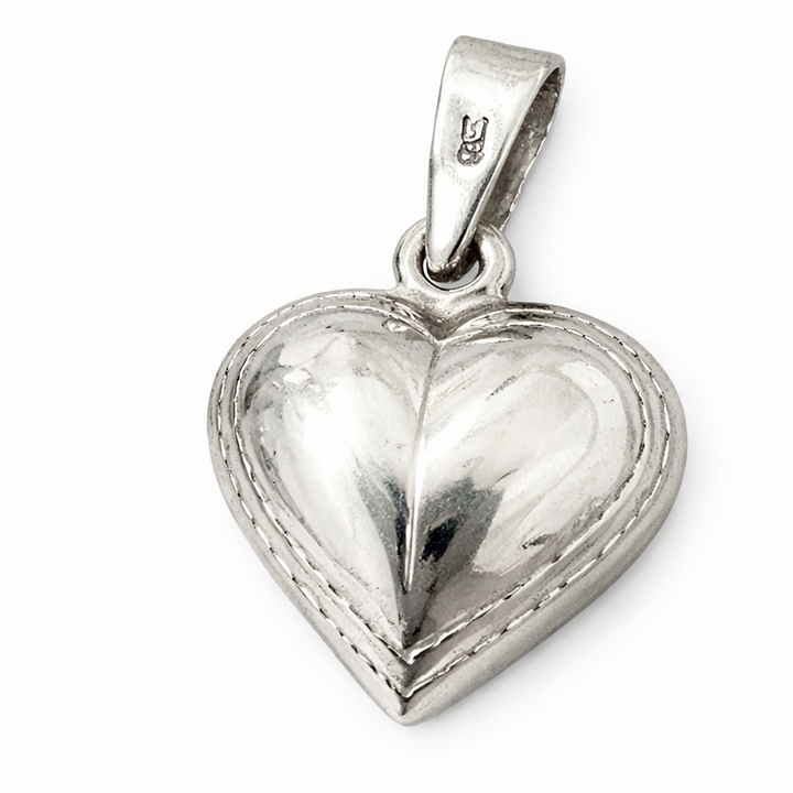 Sterling Silver Heart Pendant – 0.85" Small Heart Charm with Bail – Classic Love Pendant for Necklace, Vintage Style Silver Heart Jewelry