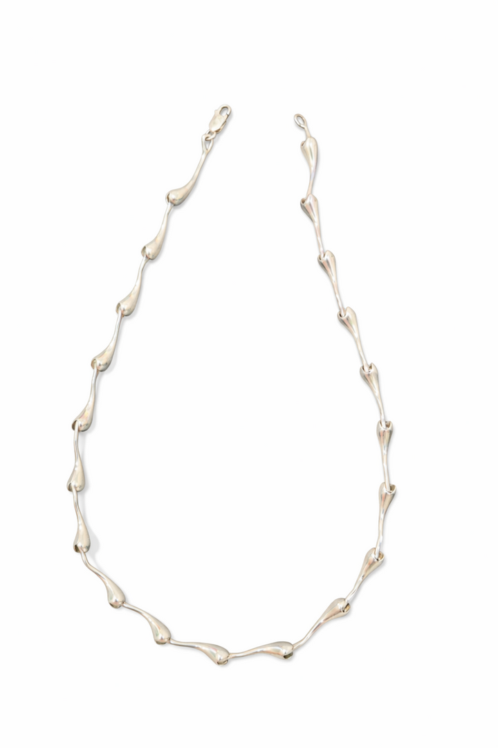 Sterling Silver Modern Link Necklace – 16.5 Inch Sculptural Silver Necklace with Lobster Clasp – Designer Statement Jewelry