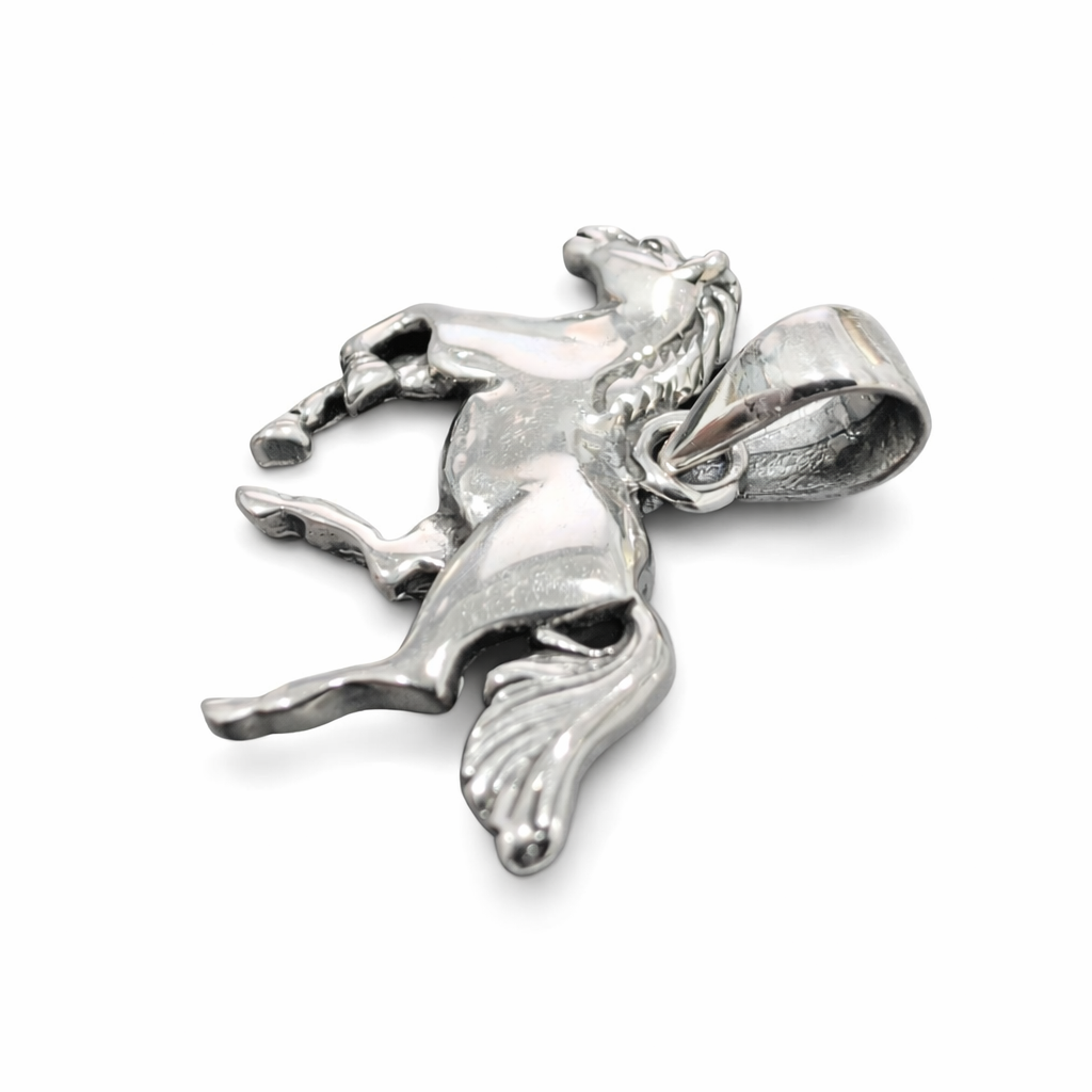Sterling Silver Rearing Horse Pendant – 1.1 Inch Equestrian Horse Charm Necklace Pendant