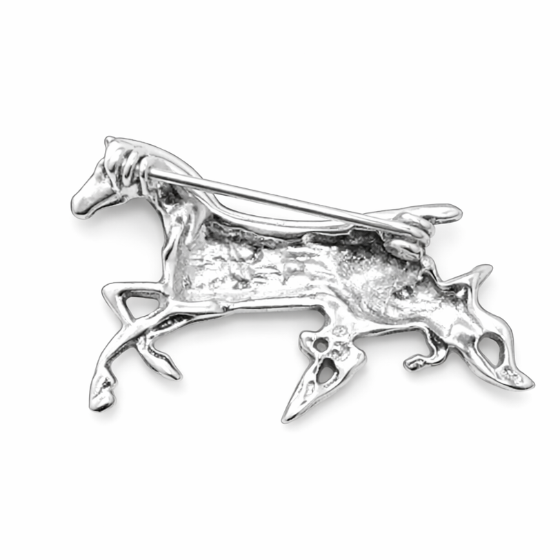 Sterling Silver Running Horse Brooch – Mare and Foal Pin – 1 5/8 Inch Horse Jewelry