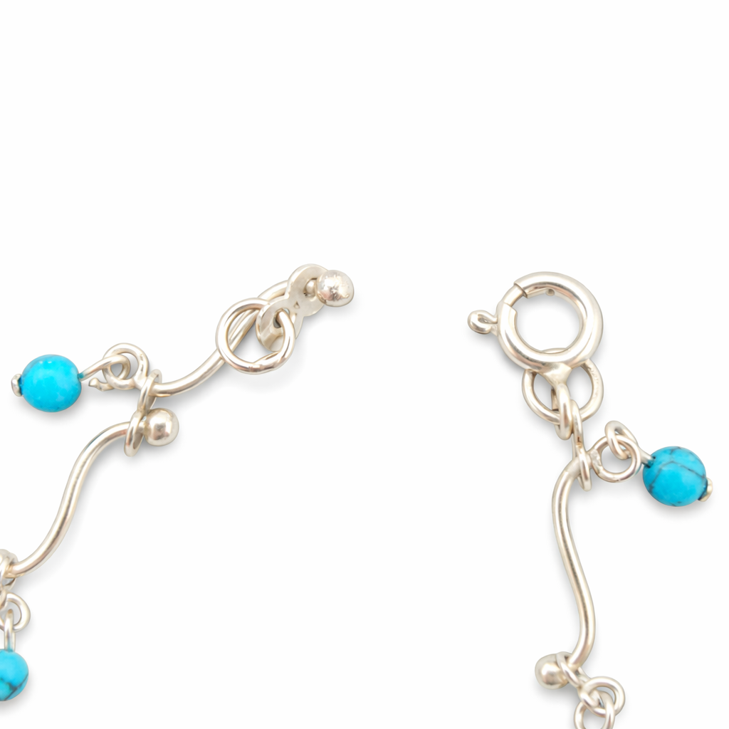 Vintage Sterling Silver Turquoise Bead Necklace – 16 Inch Silver Link Necklace with 27 Turquoise Balls