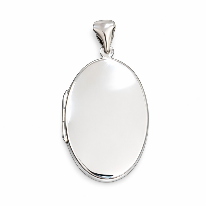 Sterling Silver Oval Photo Locket Pendant – 2.25 Inch Polished Finish Opening Locket with Bail