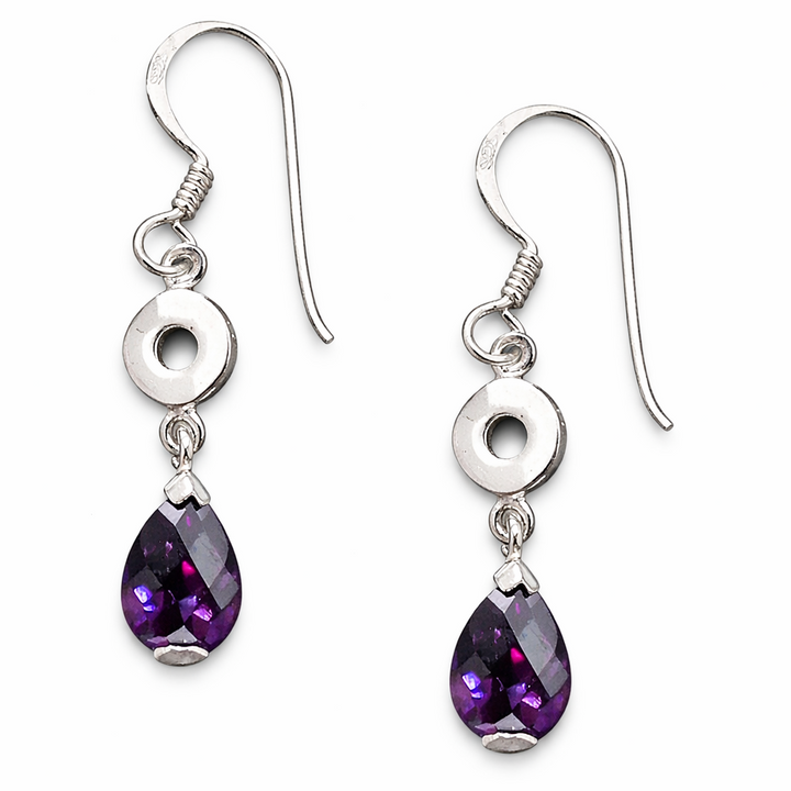 Sterling Silver Amethyst Drop Earrings – 8x5.75mm Pear-Cut Amethyst – 1 Inch Dangle – February Birthstone Jewelry