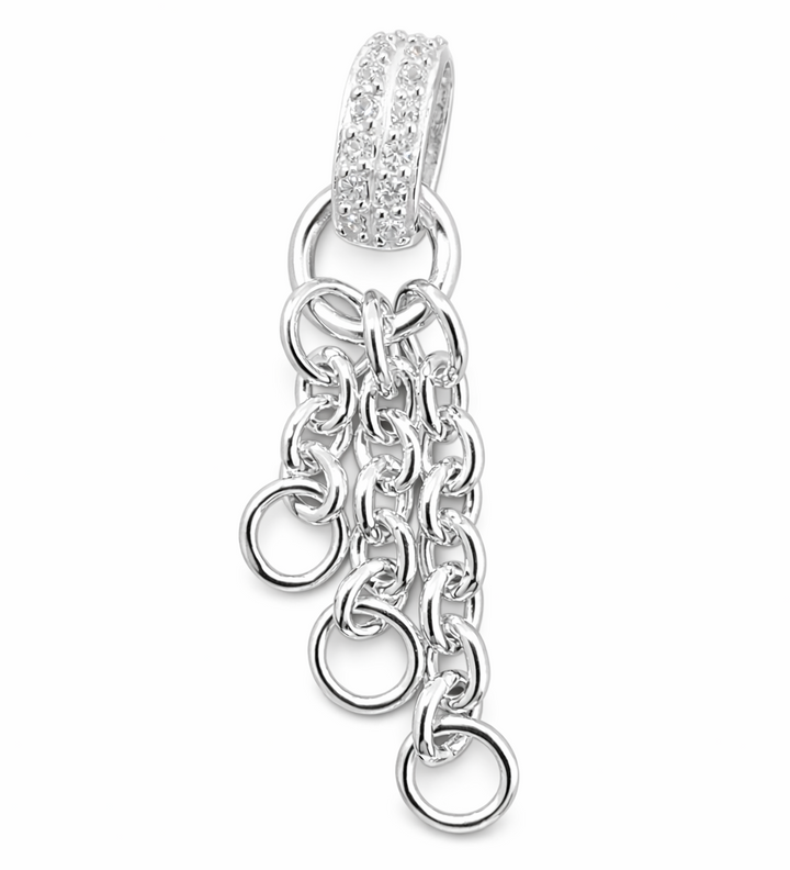 Sterling Silver CZ Dangle Charm Pendant – 1.75 Inch Drop Crystal Tassel Charm