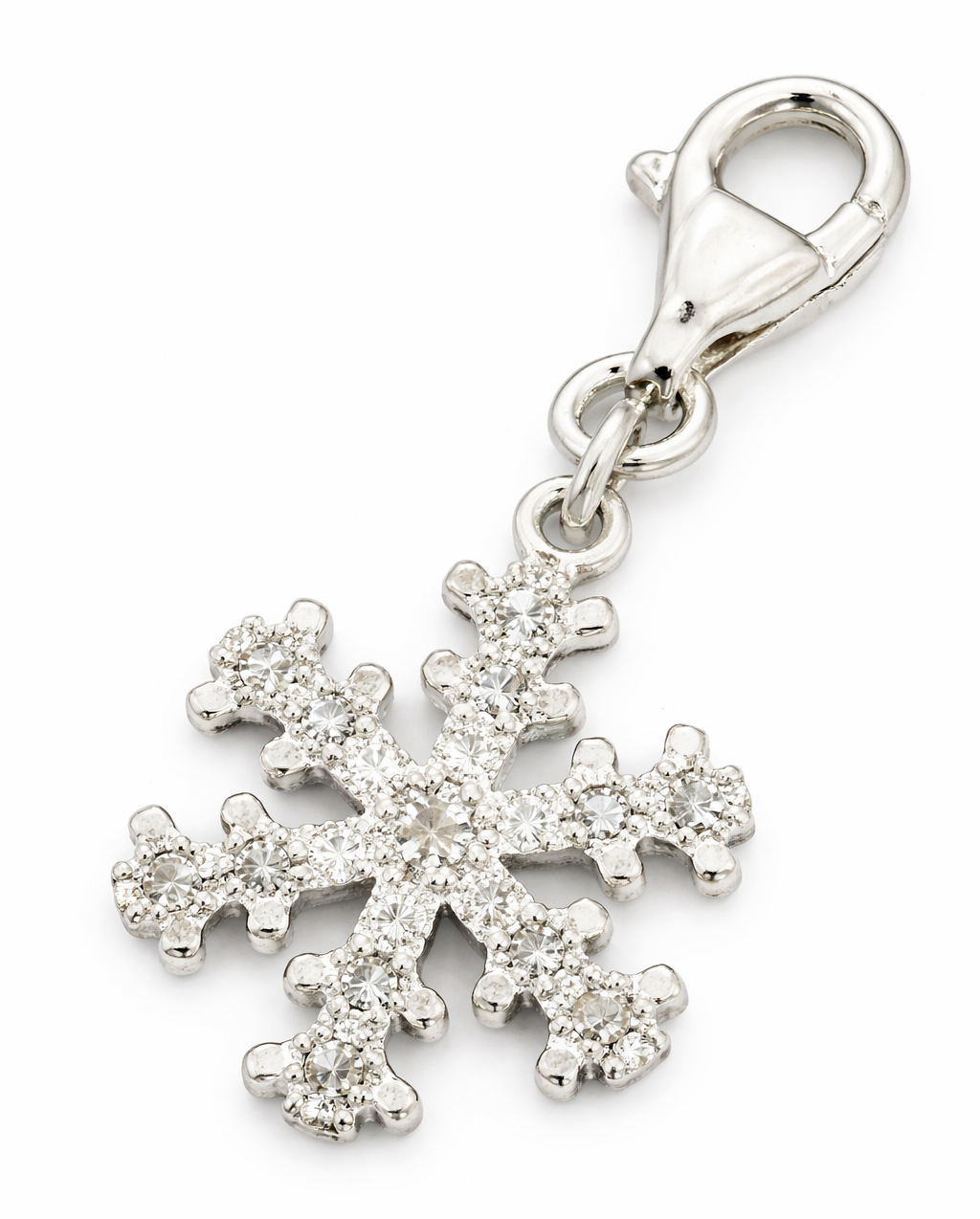 1.2 Inch Snowflake Charm with Clasp – Sterling Silver CZ Crystal Dangle Charm for Bracelets & Necklaces