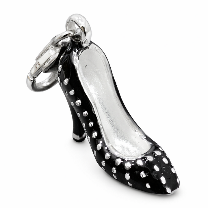 Black Enamel High Heel Shoe Charm with Sterling Silver Lobster Clasp – Fashion Pendant for Bracelets, Necklaces & Keychains