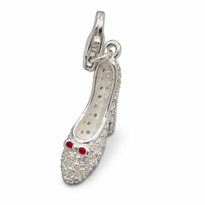 Sterling Silver High Heel Charm with CZ Stones – 1.2" Drop Pavé Stiletto Pendant with Clasp