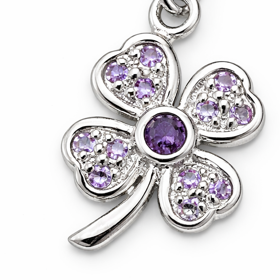 Sterling Silver Four Leaf Clover Charm Pendant 1.3 Inch with Clasp – Purple Crystal Shamrock Jewelry, Lucky Clover Charm, Bracelet or Necklace Pendant Gift for Her