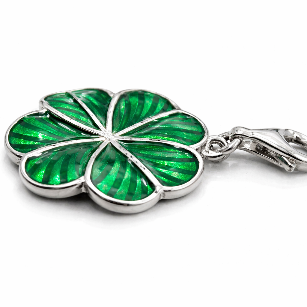 Sterling Silver Four Leaf Clover Charm Pendant 1.4 Inch with Bail – Green Enamel Lucky Clover Jewelry, Irish Shamrock Charm, Good Luck Gift, Bracelet or Necklace Pendant