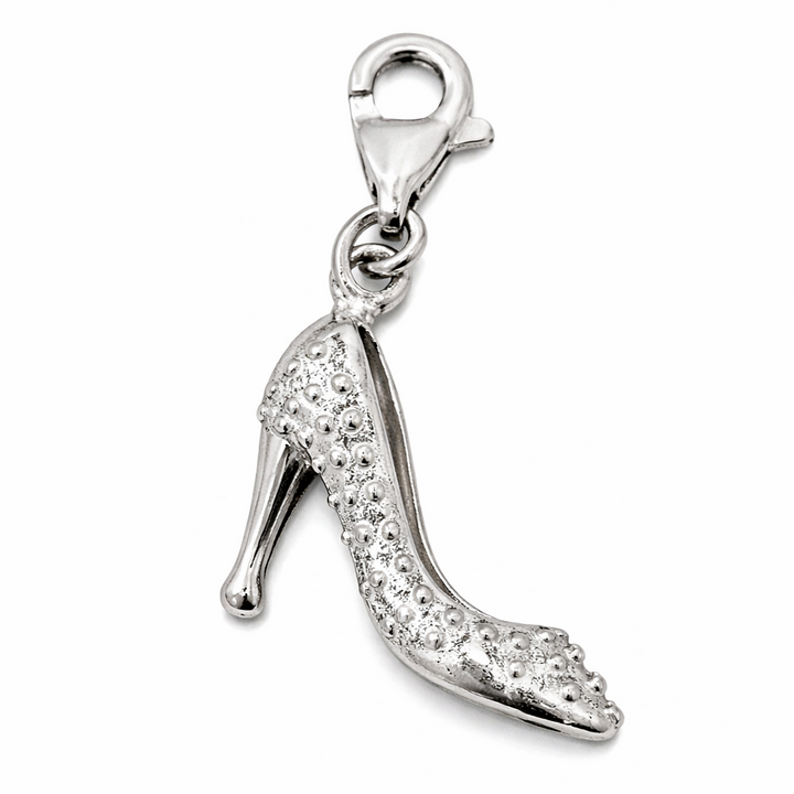 Sterling Silver High Heel Shoe Charm Pendant – Polished Silver Stiletto Charm with Bail, Fashion Jewelry Charm, Bracelet or Necklace Pendant Gift