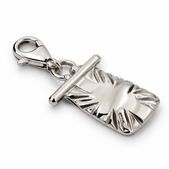 Sterling Silver Engraved Toggle Charm Pendant – 1.25 Inch Drop with Lobster Clasp - Union Jack Silver Charm