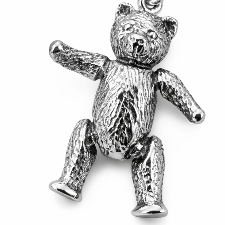Sterling Silver Teddy Bear Charm – Moveable Pendant w/ Clasp 1.4" Drop