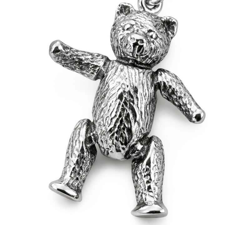 Sterling Silver Teddy Bear Charm – Moveable Pendant w/ Clasp 1.4" Drop