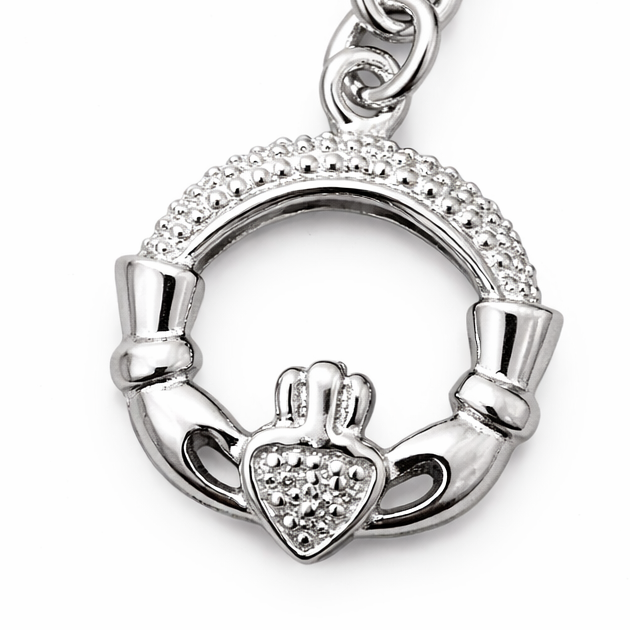 Sterling Silver Claddagh Charm – 1.2" Drop Pendant w/ Clasp Irish Jewelry