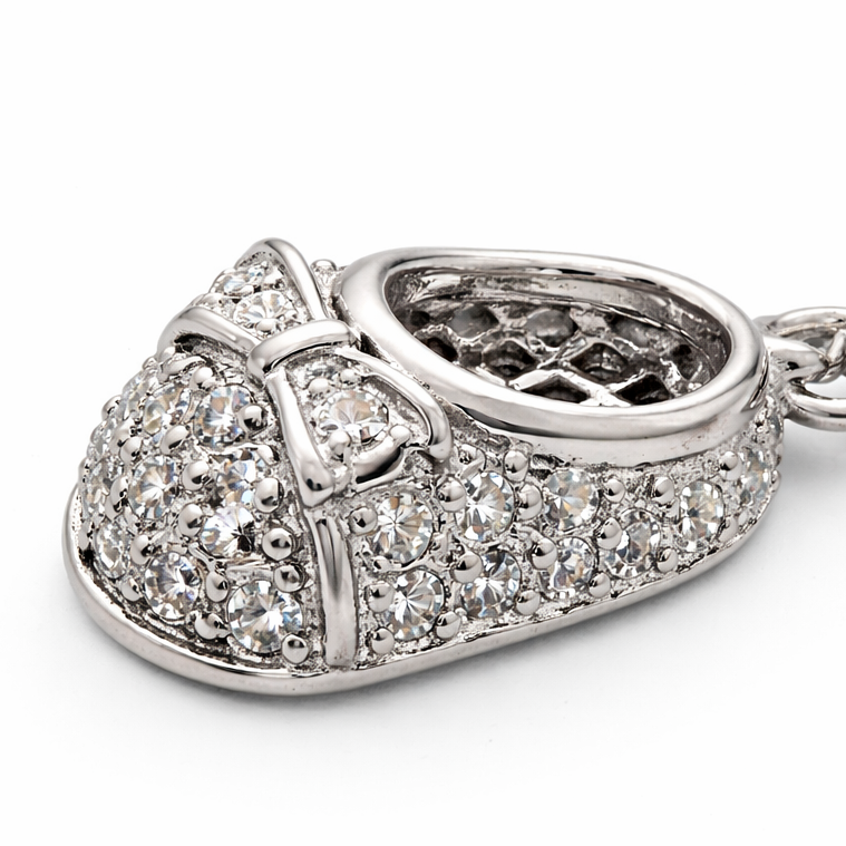Sterling Silver Shoe Charm w/ CZ – 1.25" Drop Pendant with Clasp