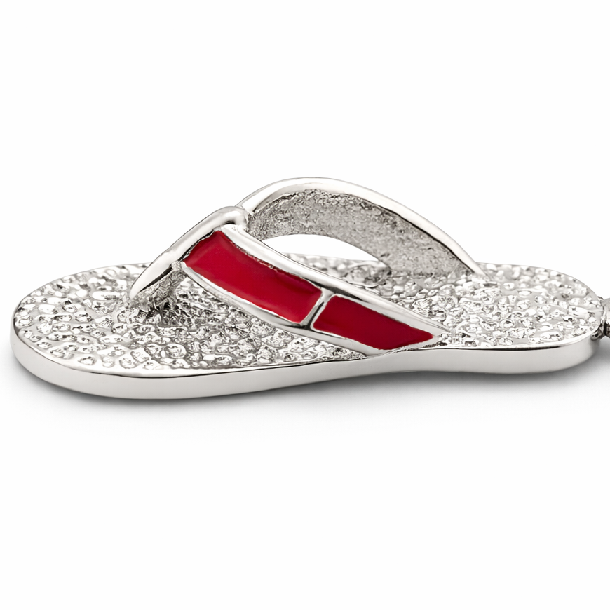 Sterling Silver Flip Flop Charm – 1.5" Drop w/ Clasp, Red Enamel Sandal