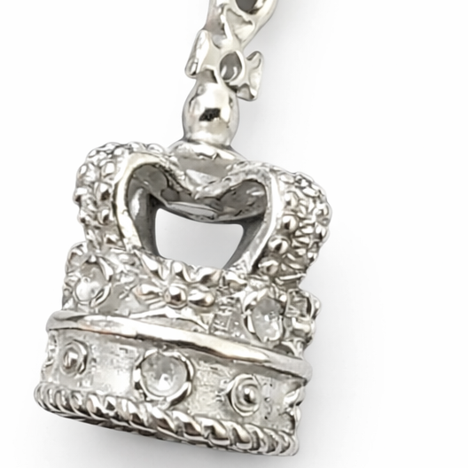 Sterling Silver Crown Charm – 1.2" Drop w/ Clasp, Princess Tiara Pendant