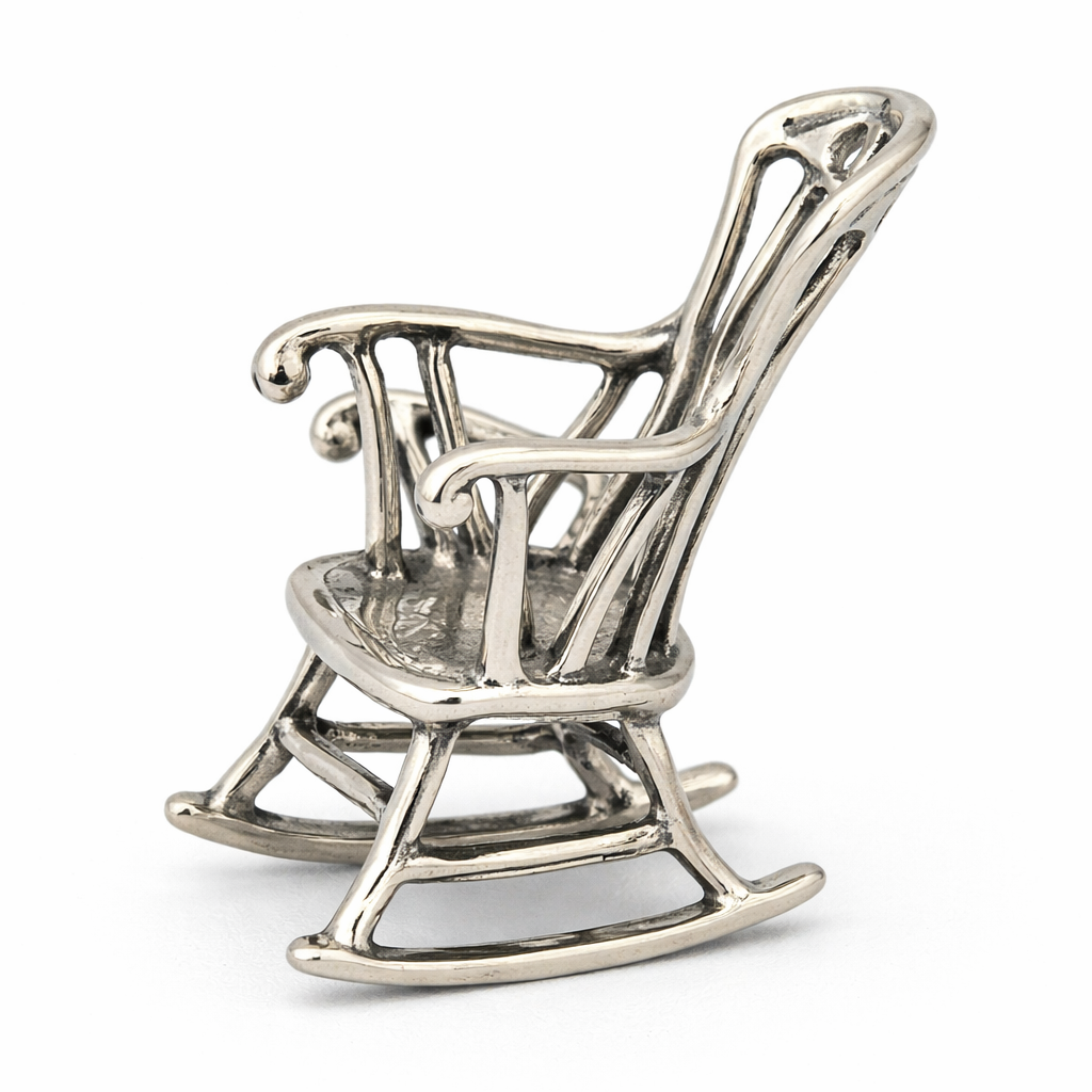 Sterling Silver Rocking Chair Miniature – 1.3" Tall Decorative Chair (9.4g)