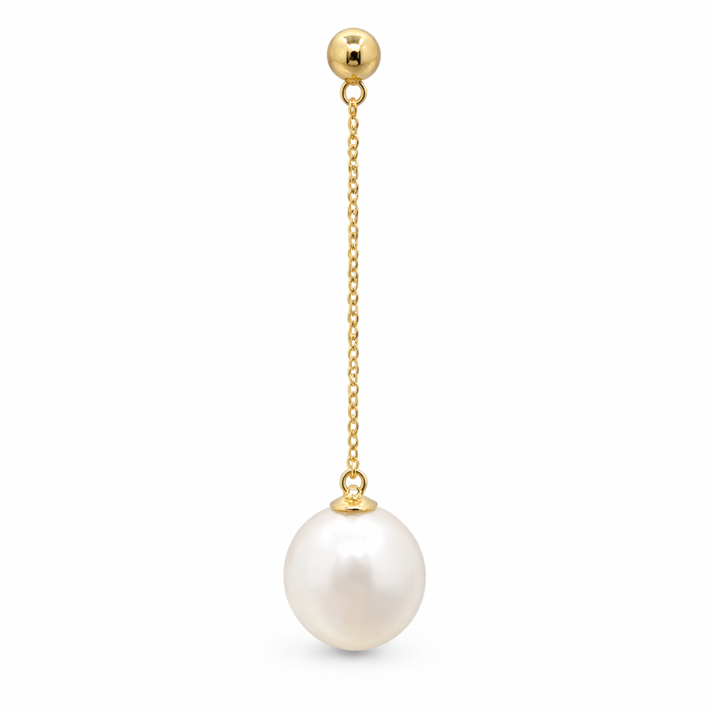 8 mm Japanese Akoya White Pearl Drop Earrings in 18K Yellow Gold