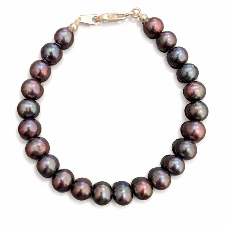 8mm Black Freshwater Pearl Bracelet – 7½ Inch with Sterling Silver Clasp