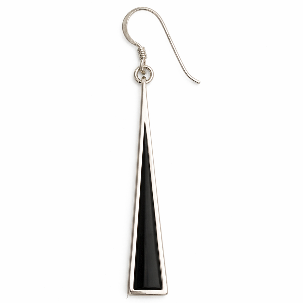 Sterling Silver Black Onyx Drop Earrings – 1.75" Elegant Geometric Dangle