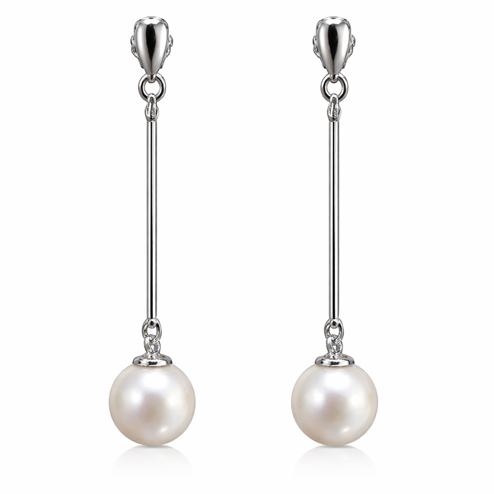 Elegant 8 mm White Pearl Drop Earrings – 2 Inch Dangle Pearl Earrings