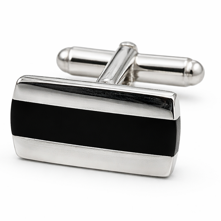 Sterling Silver and Black Onyx Stripe Cufflinks