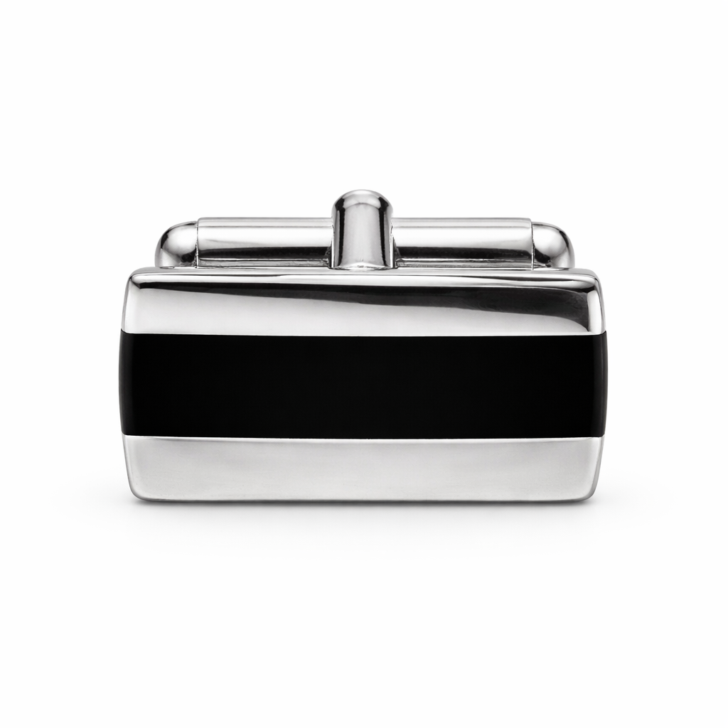Sterling Silver and Black Onyx Stripe Cufflinks