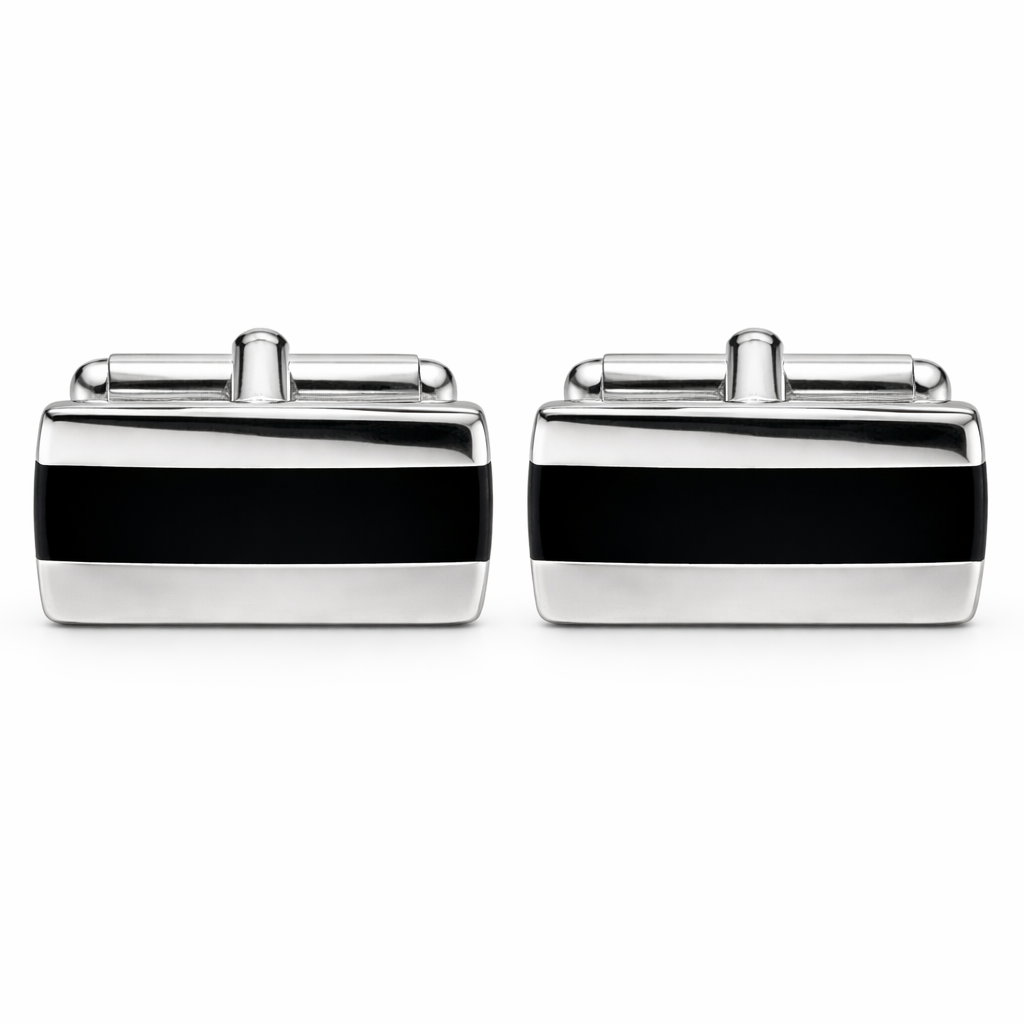 Sterling Silver and Black Onyx Stripe Cufflinks