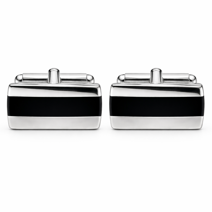 Sterling Silver and Black Onyx Stripe Cufflinks