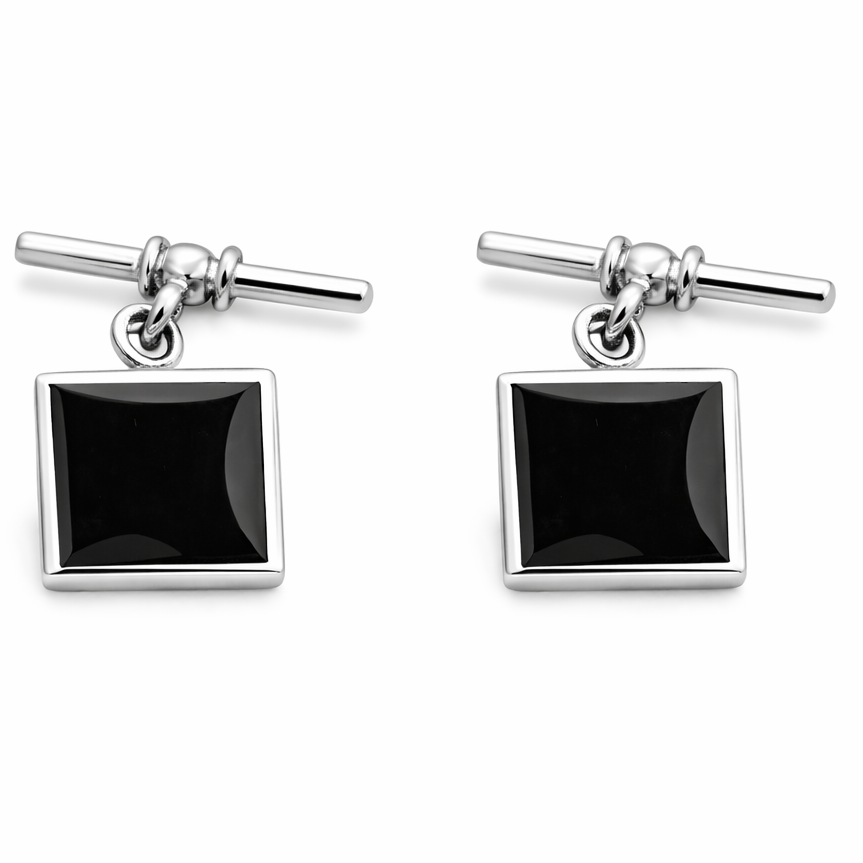 Sterling Silver Black Onyx Chain Link Cufflinks – 0.525 Inch Square