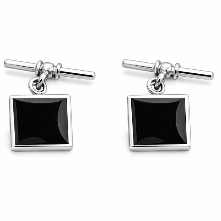 Sterling Silver Black Onyx Chain Link Cufflinks – 0.525 Inch Square