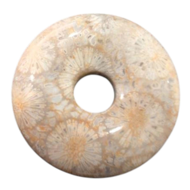 30mm Fossil Coral Donut Pendant – Natural Agatized Coral Stone – Flower Pattern Coral Stone – Gemstone Donut Bead