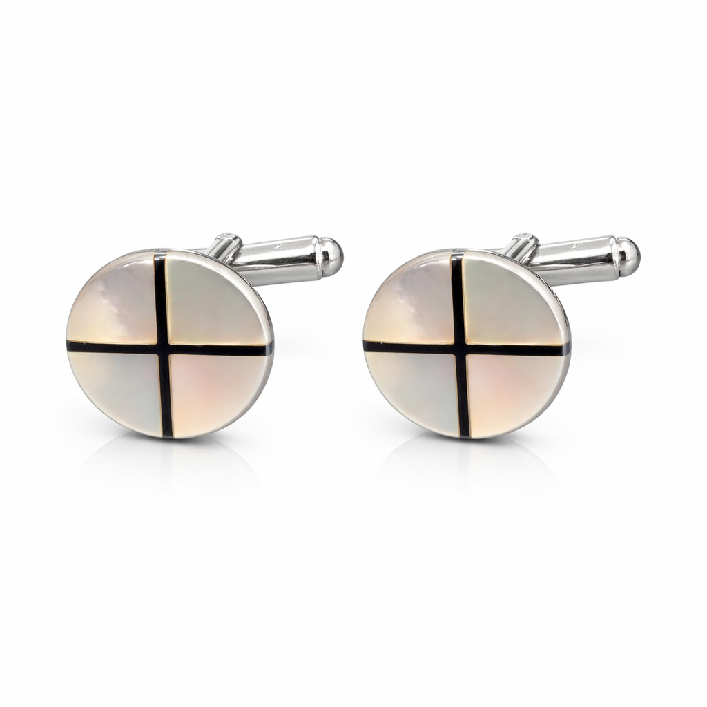 Sterling Silver Mother of Pearl Cross Cufflinks – 0.50 Inch Diameter