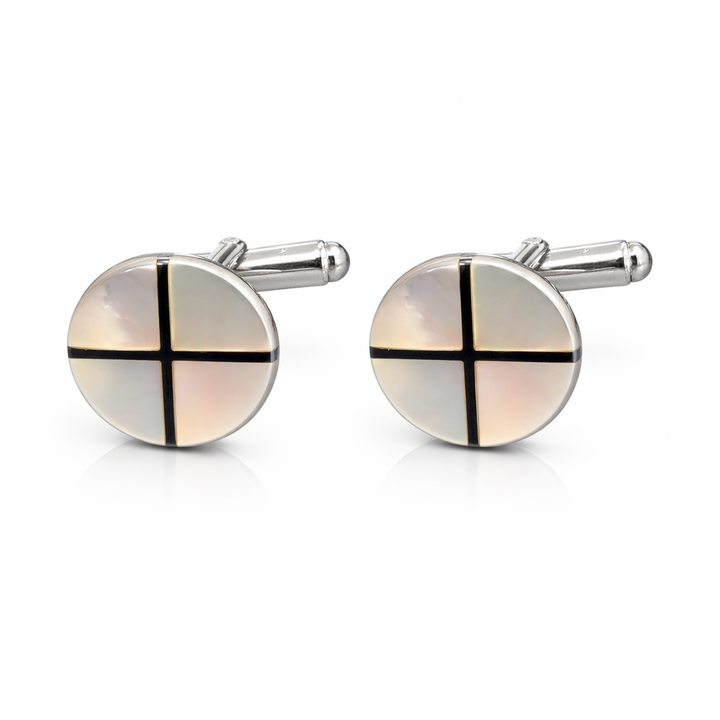 Sterling Silver Mother of Pearl Cross Cufflinks – 0.50 Inch Diameter