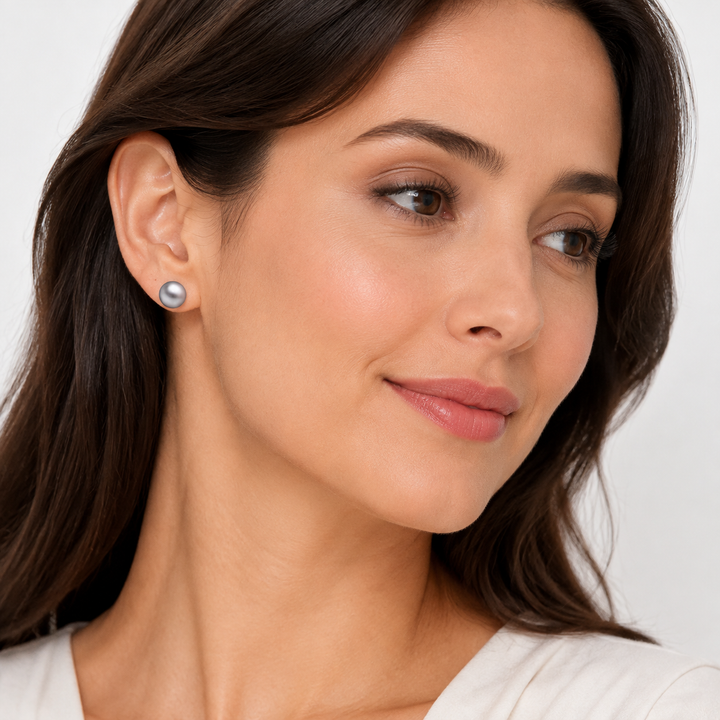 8mm Lavender Freshwater Pearl Stud Earrings in Rhodium-Plated Sterling Silver