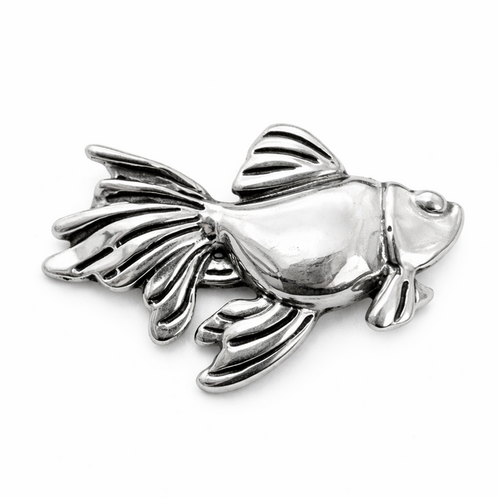 Sterling Silver Goldfish Brooch – 1.7" Vintage Style Fish Pin with Flowing Fins