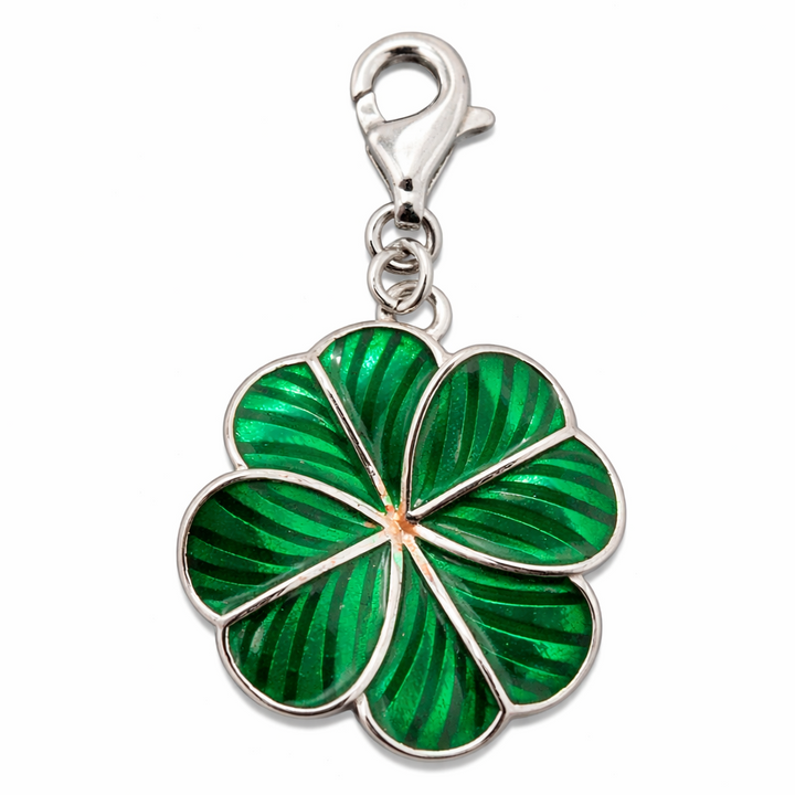 Sterling Silver Four Leaf Clover Charm Pendant 1.4 Inch with Bail – Green Enamel Lucky Clover Jewelry, Irish Shamrock Charm, Good Luck Gift, Bracelet or Necklace Pendant