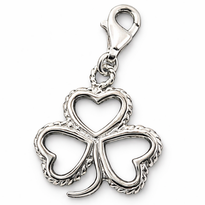 Sterling Silver Four Leaf Clover Charm Pendant – 1.4 Inch Drop, Lucky Shamrock Dangle Charm