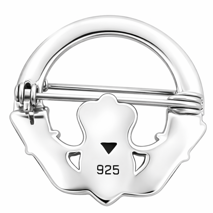 Sterling Silver Claddagh Brooch – Irish Hands Heart Crown Pin – 925 Silver 0.96” Vintage Style